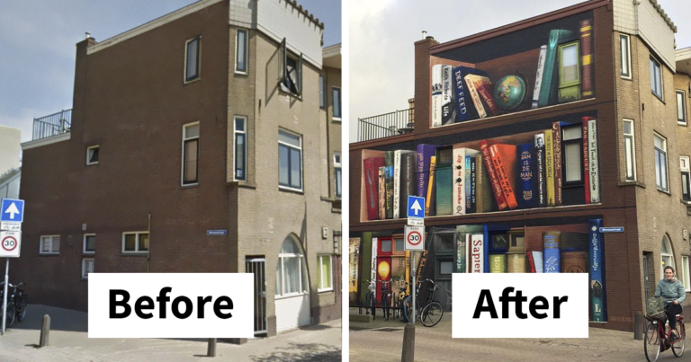 Dutch Artists Paint Giant Bookcase On An Apartment Building Featuring Residents’ Favorite Books