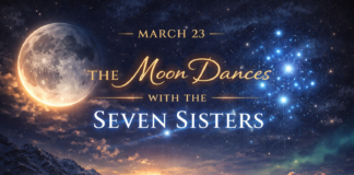 March 23: The Moon Dances with the Seven Sisters